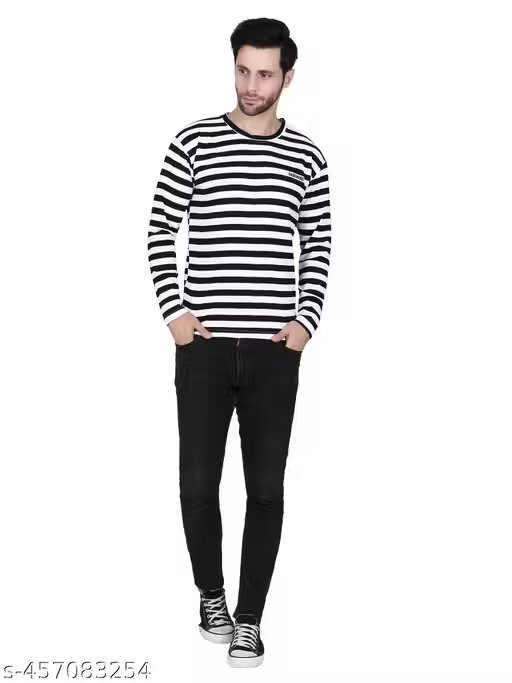 Fabshore mens stylish stripted pattern Rounrd neck full sleeves tshirts image 4