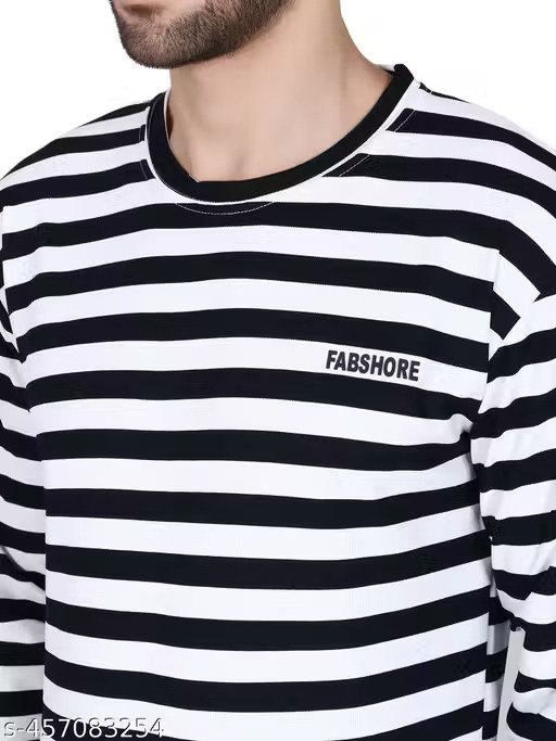 Fabshore mens stylish stripted pattern Rounrd neck full sleeves tshirts image 2